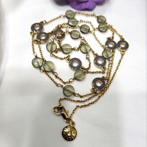 J Crew Smokey Glass and Grey Open Round Enamel Beads Long Necklace